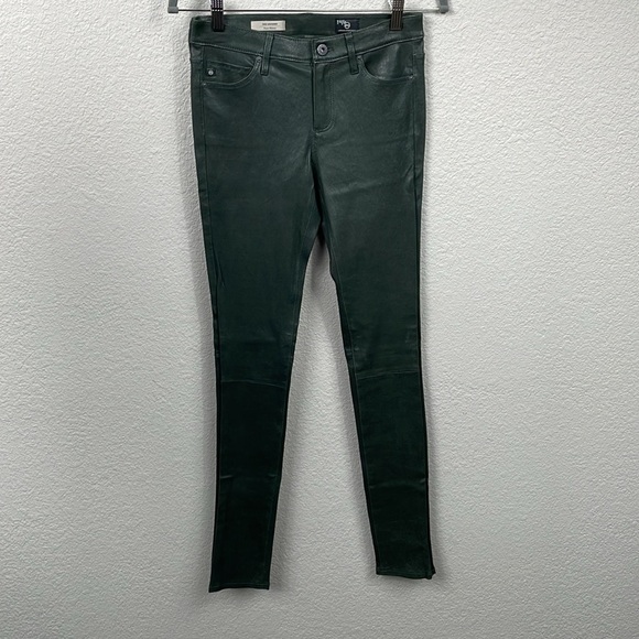 New AG Adriano Goldschmied The Legging Super Skinny Green Leather Pants Sz 26 - Picture 4 of 13